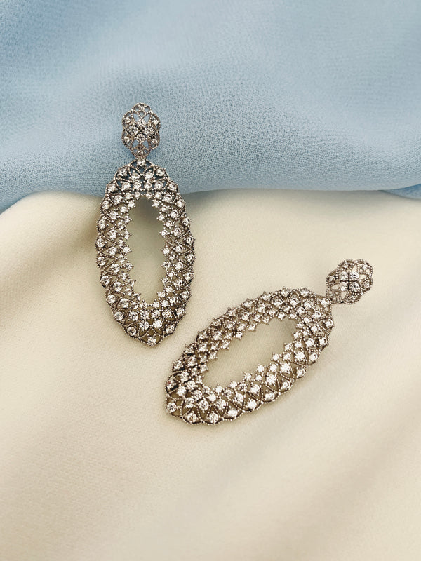 MADEIRA - Multi-Crystal Open-Oval CZ Drop Earrings In Silver - JohnnyB Jewelry