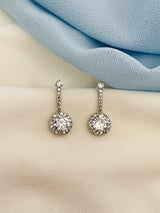 NERISSA - Round CZ Dangle Drop Crystal Earrings In Silver - JohnnyB Jewelry