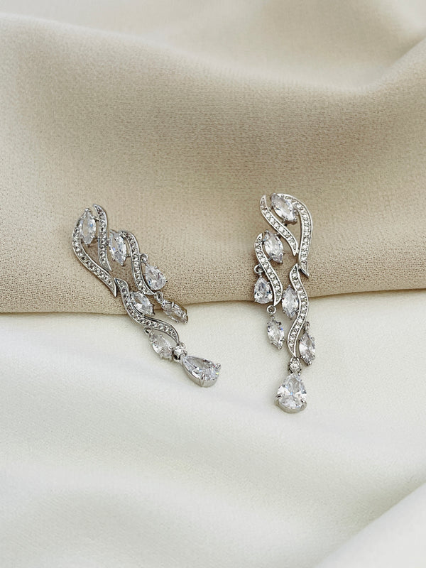 TWYLA - Ribboned Multi-Crystal Drop Earrings In Silver - JohnnyB Jewelry