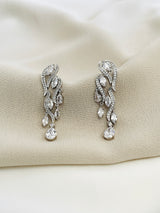 TWYLA - Ribboned Multi-Crystal Drop Earrings In Silver - JohnnyB Jewelry