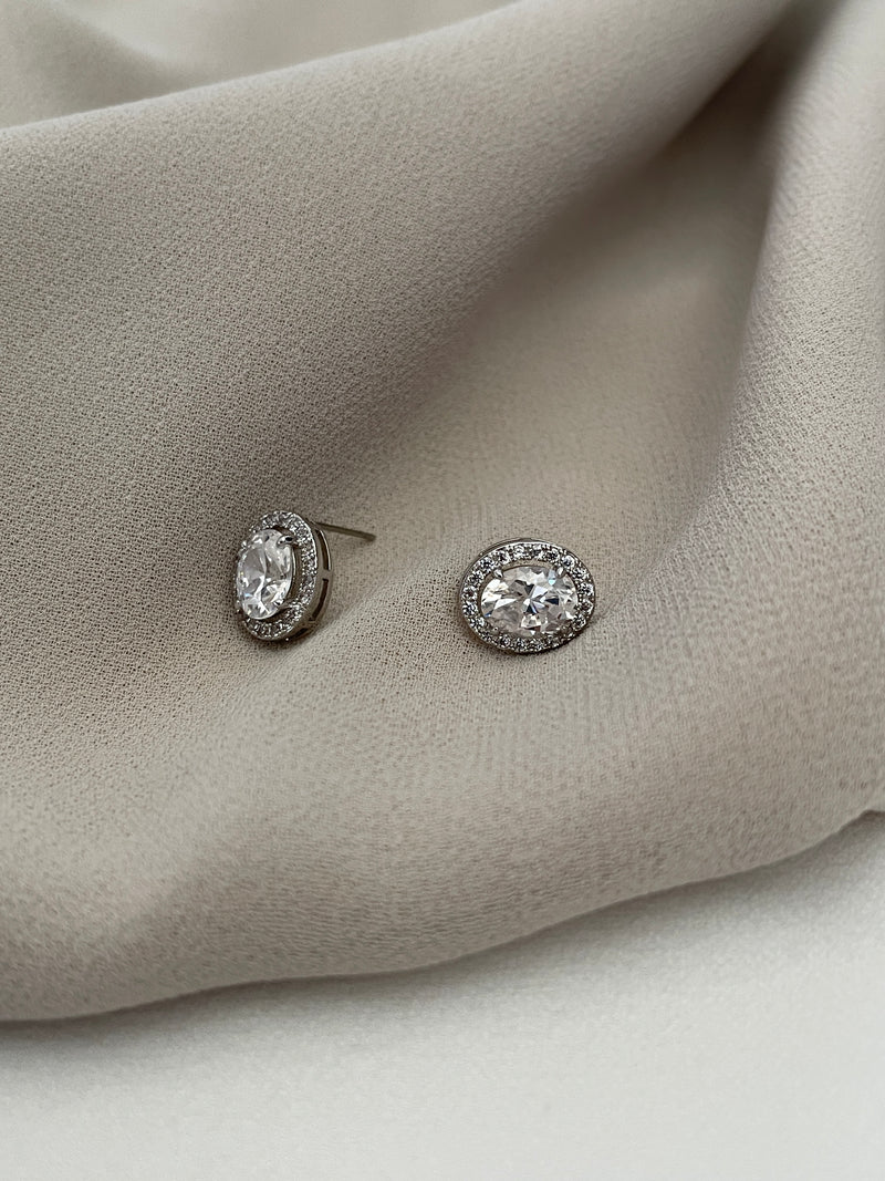 CLEA - Oval-Setting CZ Crystal Stud Earrings - JohnnyB Jewelry