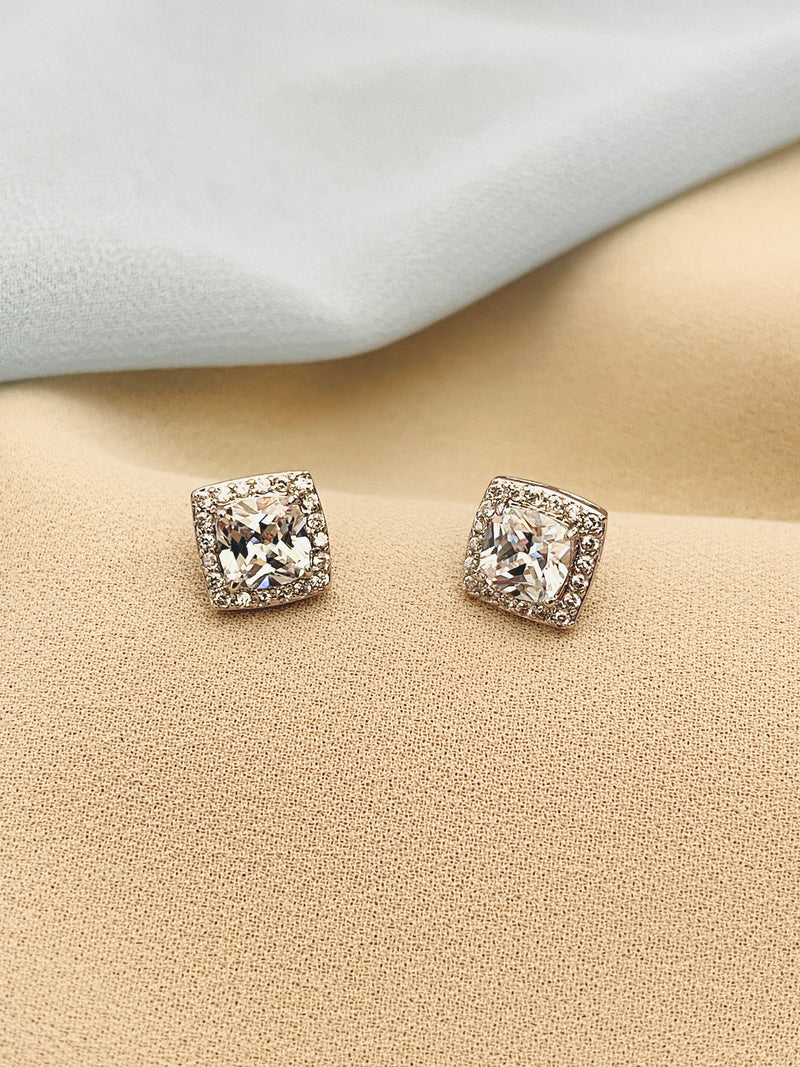 WINONA - Square-Setting CZ Crystal Stud Earrings In Silver - JohnnyB Jewelry