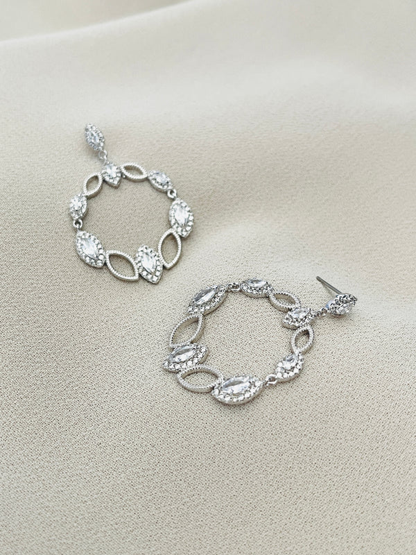 ZOE - Ornate Stud-fastened Drop Hoop Earrings In Silver - JohnnyB Jewelry