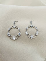 ZOE - Ornate Stud-fastened Drop Hoop Earrings In Silver - JohnnyB Jewelry