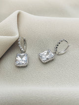 FELICIA - Square Crystal Drop Earrings In Silver - JohnnyB Jewelry
