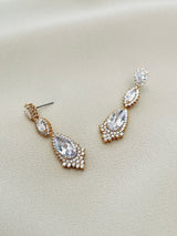 ODESSA - Ornate Long Drop CZ Crystal Earrings - JohnnyB Jewelry