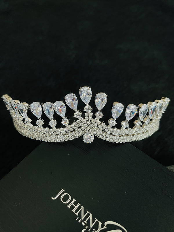 REBEKAH - Elegant Drop CZ Tiara In Silver