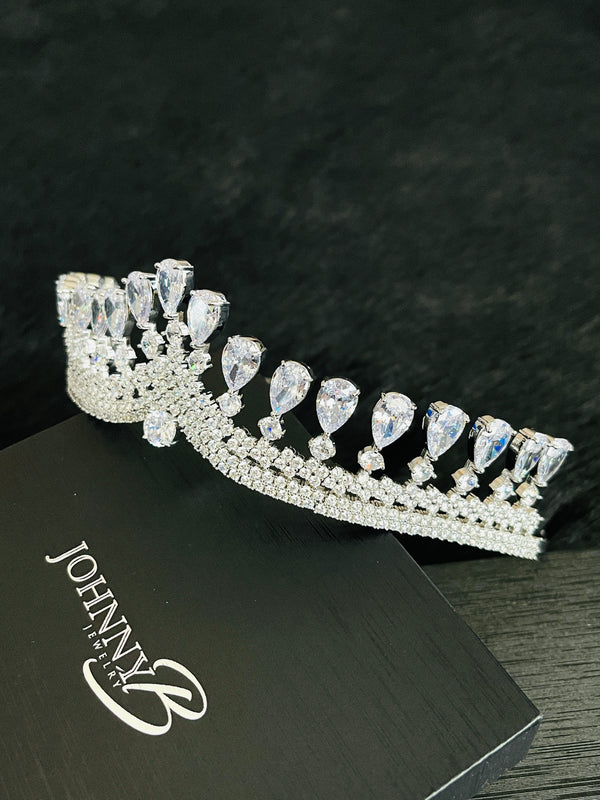 REBEKAH - Elegant Drop CZ Tiara In Silver