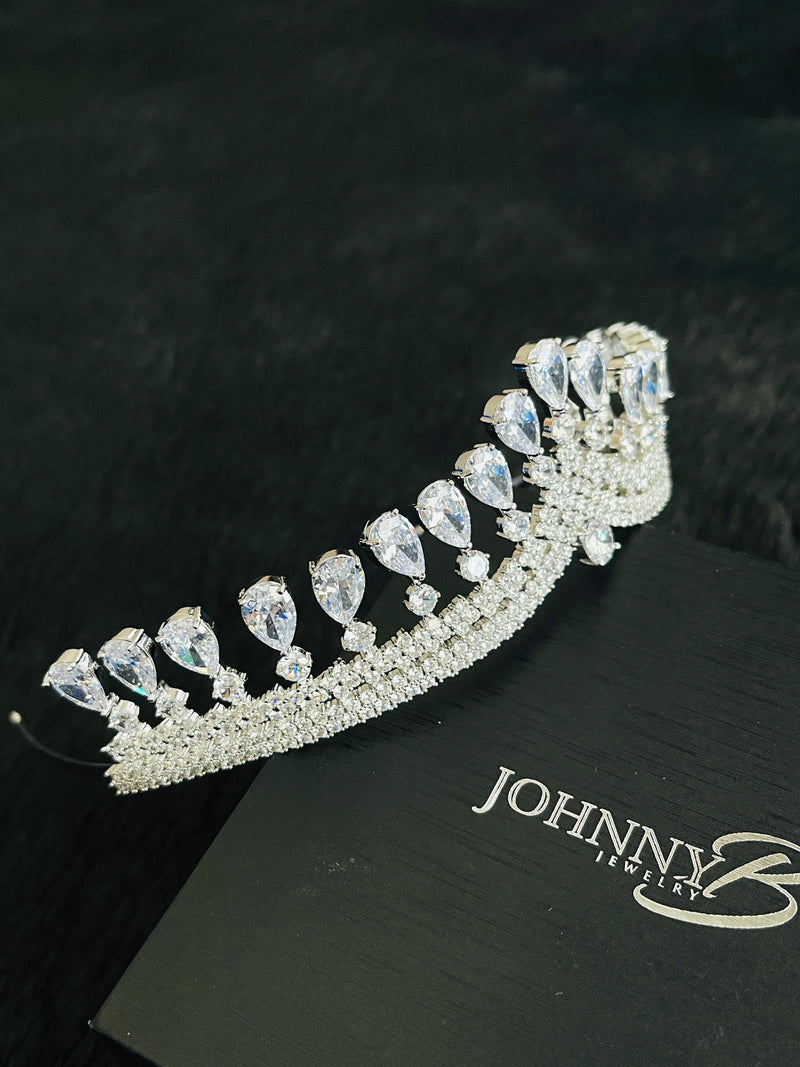 REBEKAH - Elegant Drop CZ Tiara In Silver