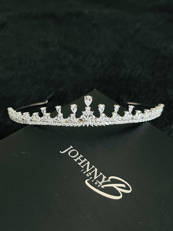 RENE - Marquise And Drop CZ Tiara In Silver