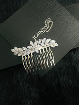 PENELOPE - Marquise CZ Leaf Spray Hair Comb In Silver