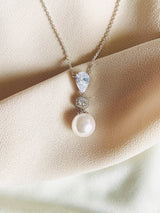 ANAIS - Graceful Necklace With Pear-Shaped Stone, CZ Medallion And Pearl In Silver