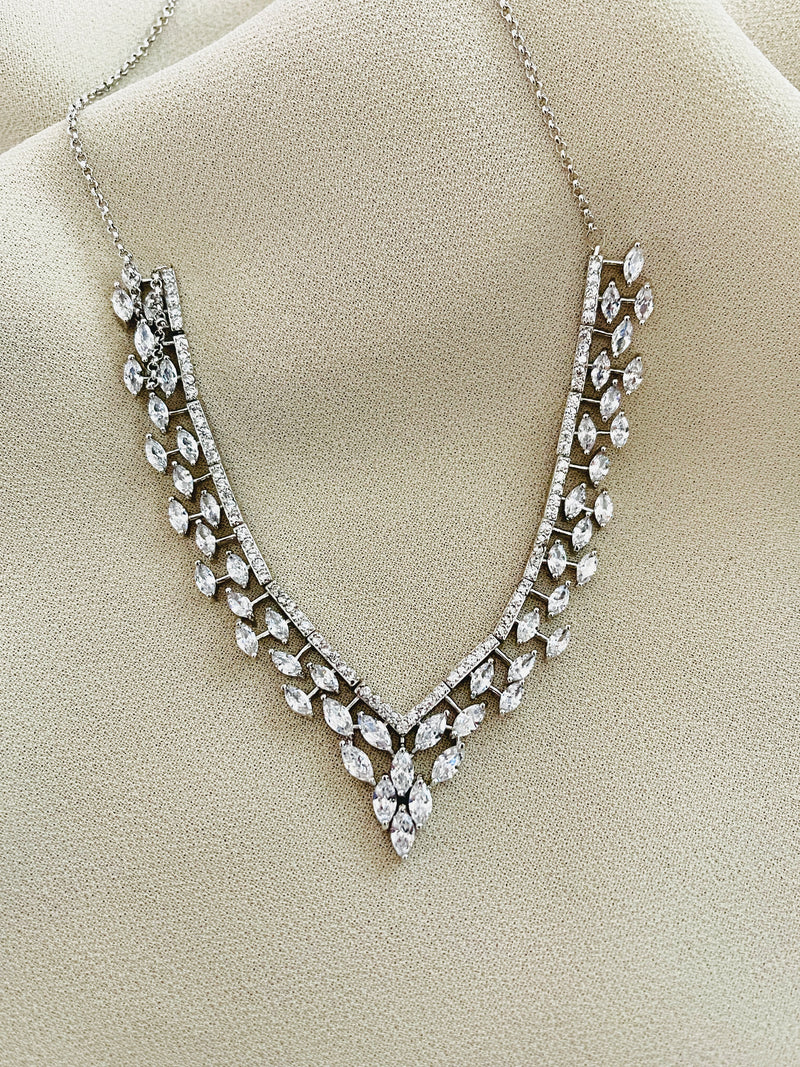 KAYDENCE - Elegant “V”-Shaped CZ Necklace In Silver