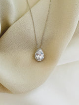 LORENA - Pear-Shaped Stone Surrounded By Small CZs Necklace In Silver