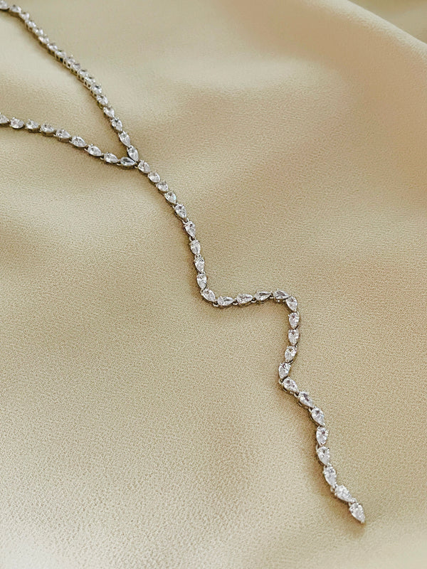 TESSA - "Y" Style CZ Necklace In Silver