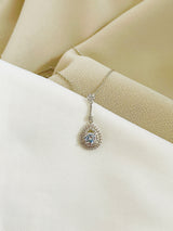 EMILY - Intricate Necklace With CZ Stone In Double Open Teardrop Setting Necklace In Silver
