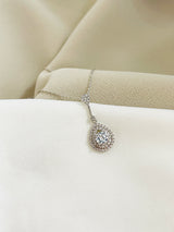 EMILY - Intricate Necklace With CZ Stone In Double Open Teardrop Setting Necklace In Silver