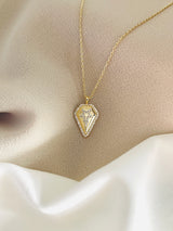 ESTRELLA - Modern-Style Shield-Shaped With Pave CZ Necklace In 14k Gold