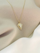 ESTRELLA - Modern-Style Shield-Shaped With Pave CZ Necklace In 14k Gold