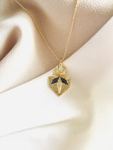 RAVEN - CZ-Studded Double-Shield Shaped Necklace In 14k Gold