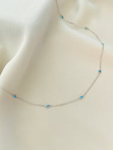 TINA - 35" Classic Turquoise Long Necklace In Silver