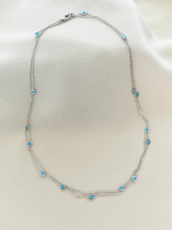 TINA - 35" Classic Turquoise Long Necklace In Silver