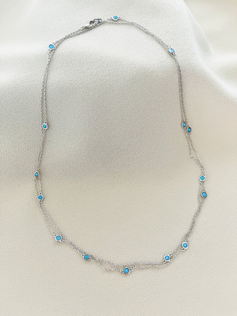 TINA - 35" Classic Turquoise Long Necklace In Silver