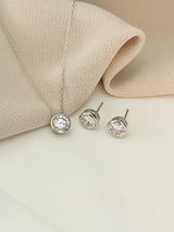 DESTINY - Eye-Catching Simple CZ Necklace with Matching Stud Earrings In Silver