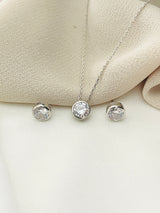 DESTINY - Eye-Catching Simple CZ Necklace with Matching Stud Earrings In Silver