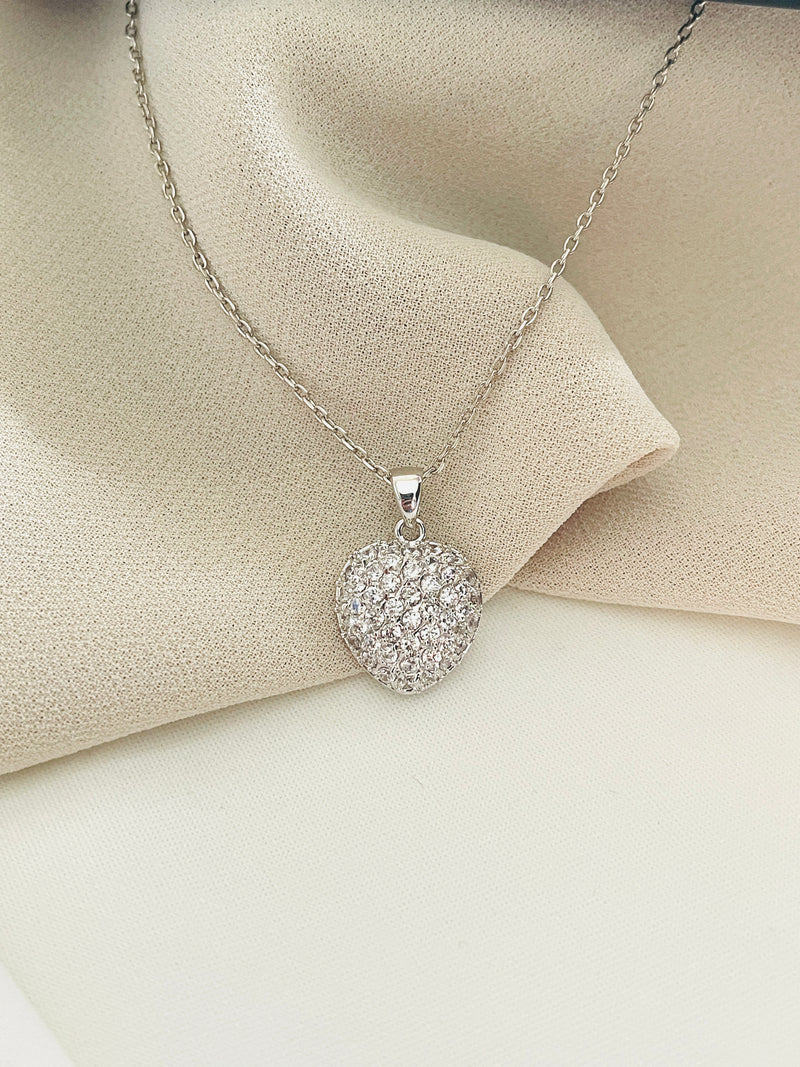 ALEXIS - Beautiful Clear Round CZ Pave Necklace In Silver - JohnnyB Jewelry