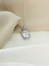 CLARA - CZ Stone In Rounded-Diamond Shape Setting Necklace In Silver - JohnnyB Jewelry