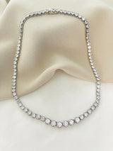 PARIS - 17" Sleek CZ Necklace With Graduated CZ Stones In Silver - JohnnyB Jewelry
