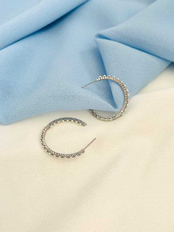 REBECCA - TINY PEARL AND CZ HOOP EARRINGS