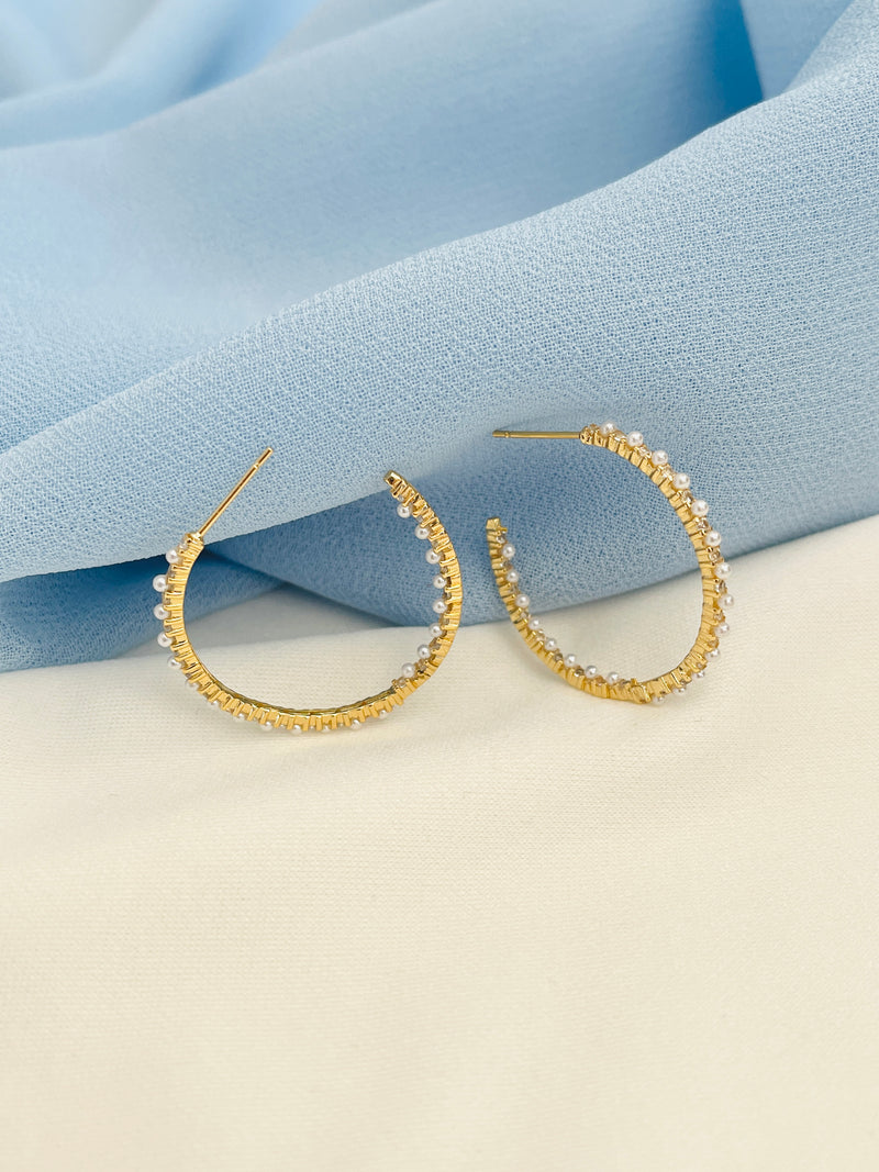 REBECCA - TINY PEARL AND CZ HOOP EARRINGS