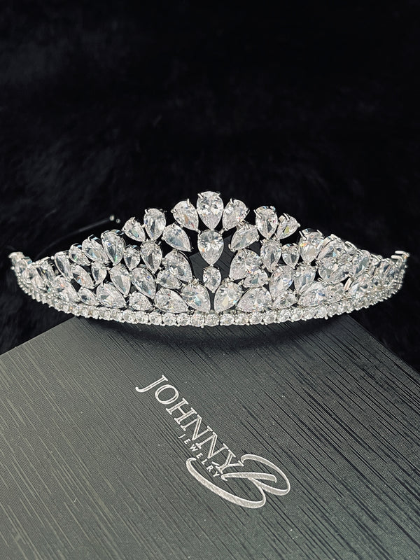 EMMA - Pear-Cut Cubic Zirconia Tiara In Silver