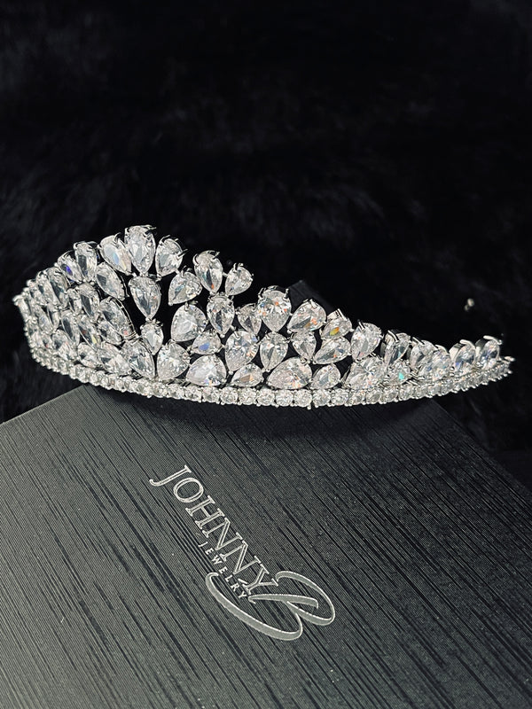 EMMA - Pear-Cut Cubic Zirconia Tiara In Silver