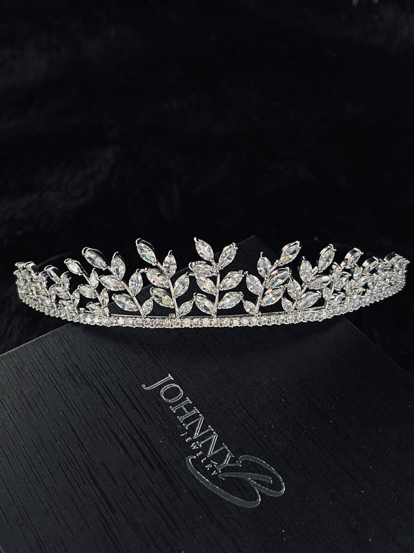 HANNAH - Marquise-Cut Cubic Zirconia Floral Tiara In Silver