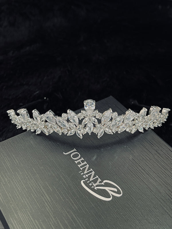 JULIANA - Elegant Floral CZ Tiara In Silver