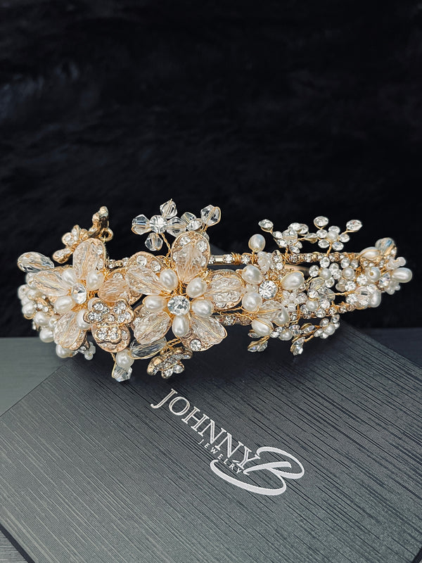 ANFISA - Floral Crown With Pearl And Crystal - JohnnyB Jewelry