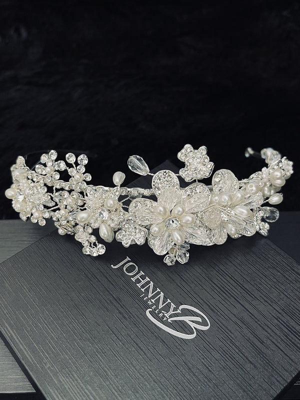 ANFISA - Floral Crown With Pearl And Crystal - JohnnyB Jewelry