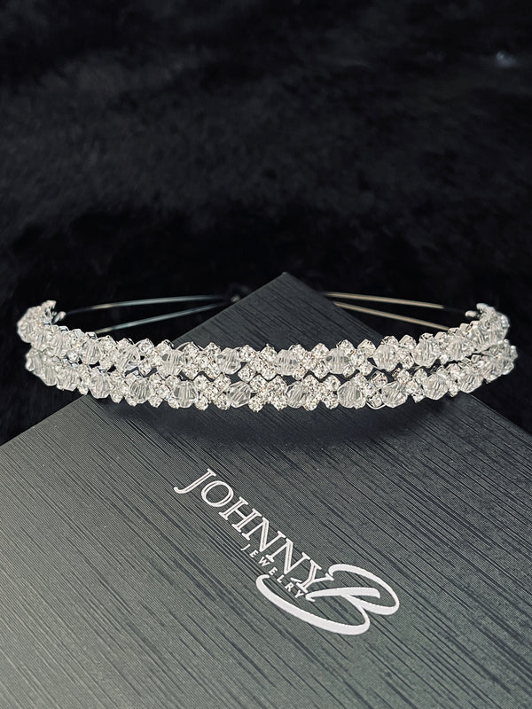 MARY - Simple Double Crystal Tiara In Silver