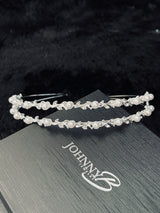 PHILLIPA - Pearl And Crystal Leaf Double-Stranded Tiara In Silver