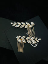 NAIOMI - 2Pcs Set Marquise Crystal Flower Hair Comb In Gold