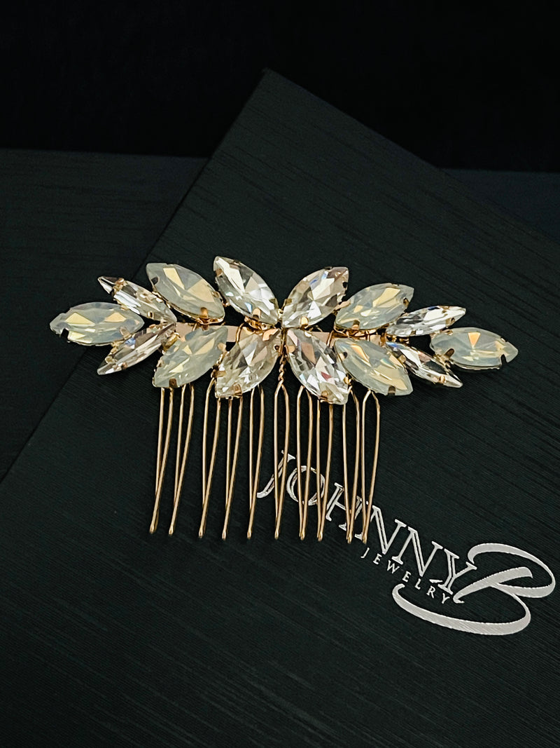 CARLEY - Multi-Size Marquise Crystal Hair Comb In Gold