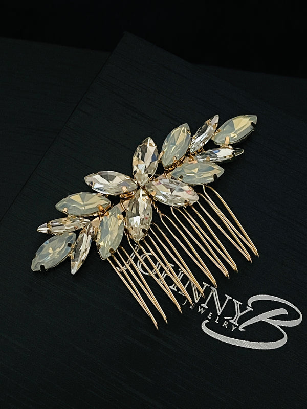 CARLEY - Multi-Size Marquise Crystal Hair Comb In Gold