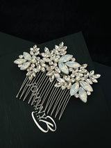 CARLO - Clear-Opal Marquise Crystal With Pearl Hair Comb In Silver