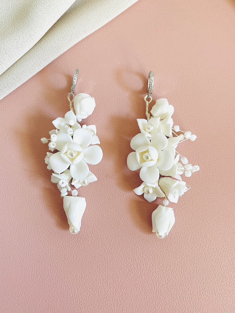 JASMINA- 7CM CLAY FLOWER AND BEADED EARRINGS