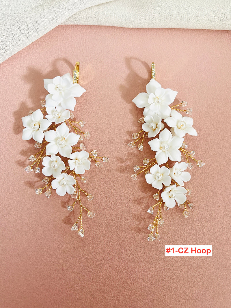 JASMINA- 10CM CLAY FLOWER WITH BICONE CRYSTAL EARRINGS