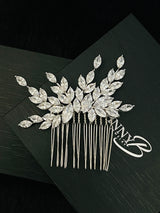 AMANDA - Marquise CZ Leaf Spray Hair Comb In Silver - JohnnyB Jewelry