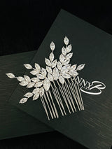 AMANDA - Marquise CZ Leaf Spray Hair Comb In Silver - JohnnyB Jewelry